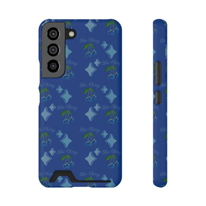 Blue Cherry© Limited Edition Slim Lightweight DuraFlex© Safe Impact Resistant Phone Case With Card Holder Compatible with iPhone 13, and Samsung Galaxy S21, S22 models