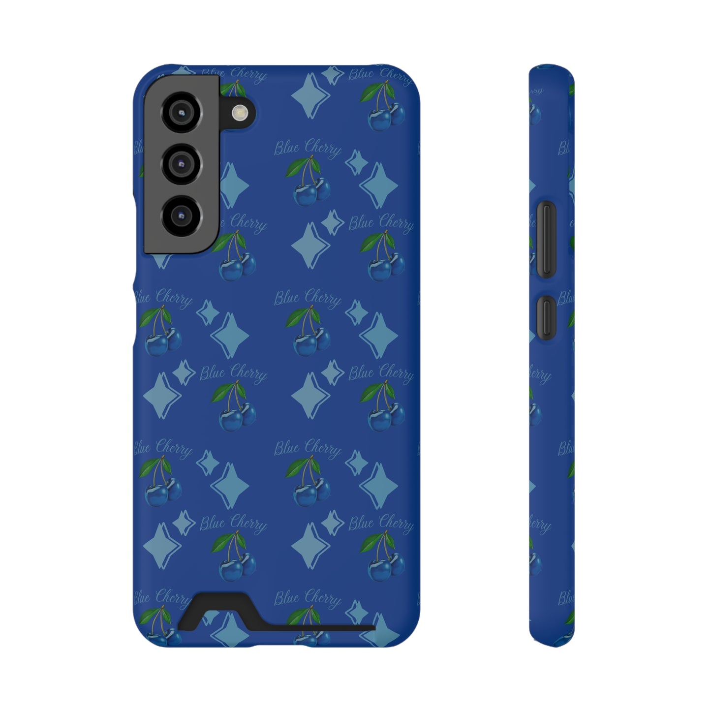 Blue Cherry© Limited Edition Slim Lightweight DuraFlex© Safe Impact Resistant Phone Case With Card Holder Compatible with iPhone 13, and Samsung Galaxy S21, S22 models