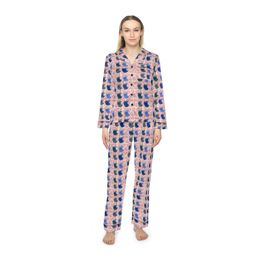 Apple Blue© Women's European Silk Boutique Super Luxurious Premium Royal Satin Pajamas In Touring Sweet Red Devine