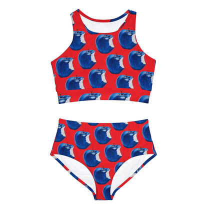 Apple Blue© Paradise Yacht Club Premium Deluxe Resort Super Flex Sporty Comfort Swim Lounge Full Coverage Bikini Set In Red Orchard Pop