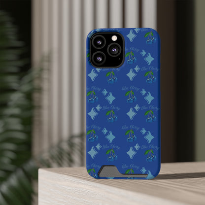 Blue Cherry© Limited Edition Slim Lightweight DuraFlex© Safe Impact Resistant Phone Case With Card Holder Compatible with iPhone 13, and Samsung Galaxy S21, S22 models