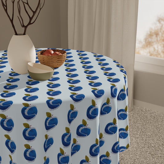 Apple Blue© Limited Edition Pop Deluxe Design Posh Soft And Light Tablecloth In Diamond Apple Ribbon Blue