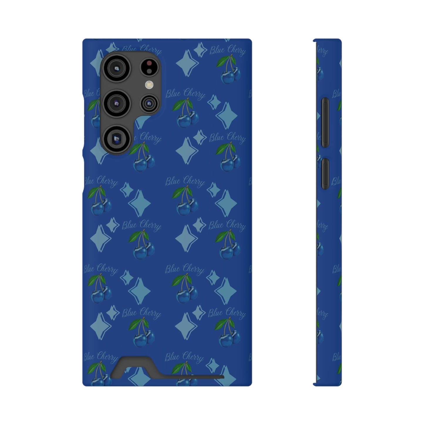 Blue Cherry© Limited Edition Slim Lightweight DuraFlex© Safe Impact Resistant Phone Case With Card Holder Compatible with iPhone 13, and Samsung Galaxy S21, S22 models