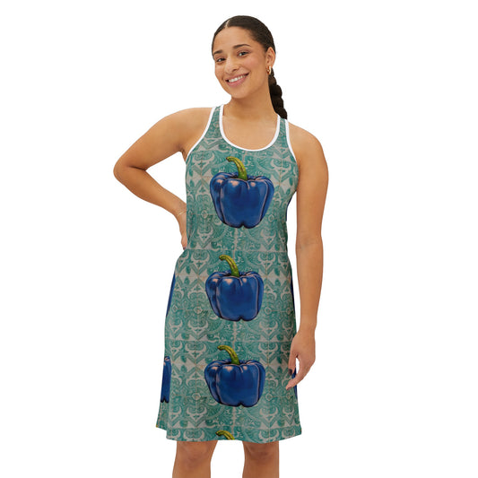 Pepper Blue© Women's Deluxe All Day Super Soft Comfort Active Flex Easy Care Racerback Dress In Terrace Deluxe Jade