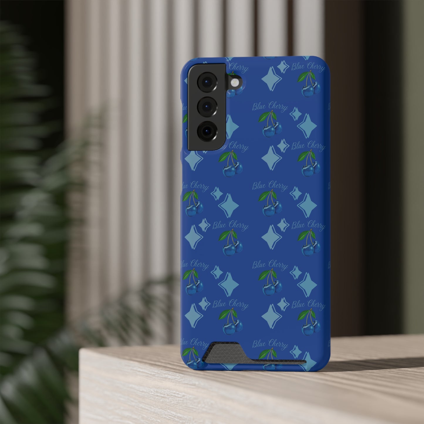 Blue Cherry© Limited Edition Slim Lightweight DuraFlex© Safe Impact Resistant Phone Case With Card Holder Compatible with iPhone 13, and Samsung Galaxy S21, S22 models