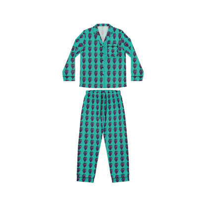 Concord Strawberry© Women's European Silk Boutique Super Luxurious Premium Royal Satin Pajamas In Emerald Jade Jungle Dance Party