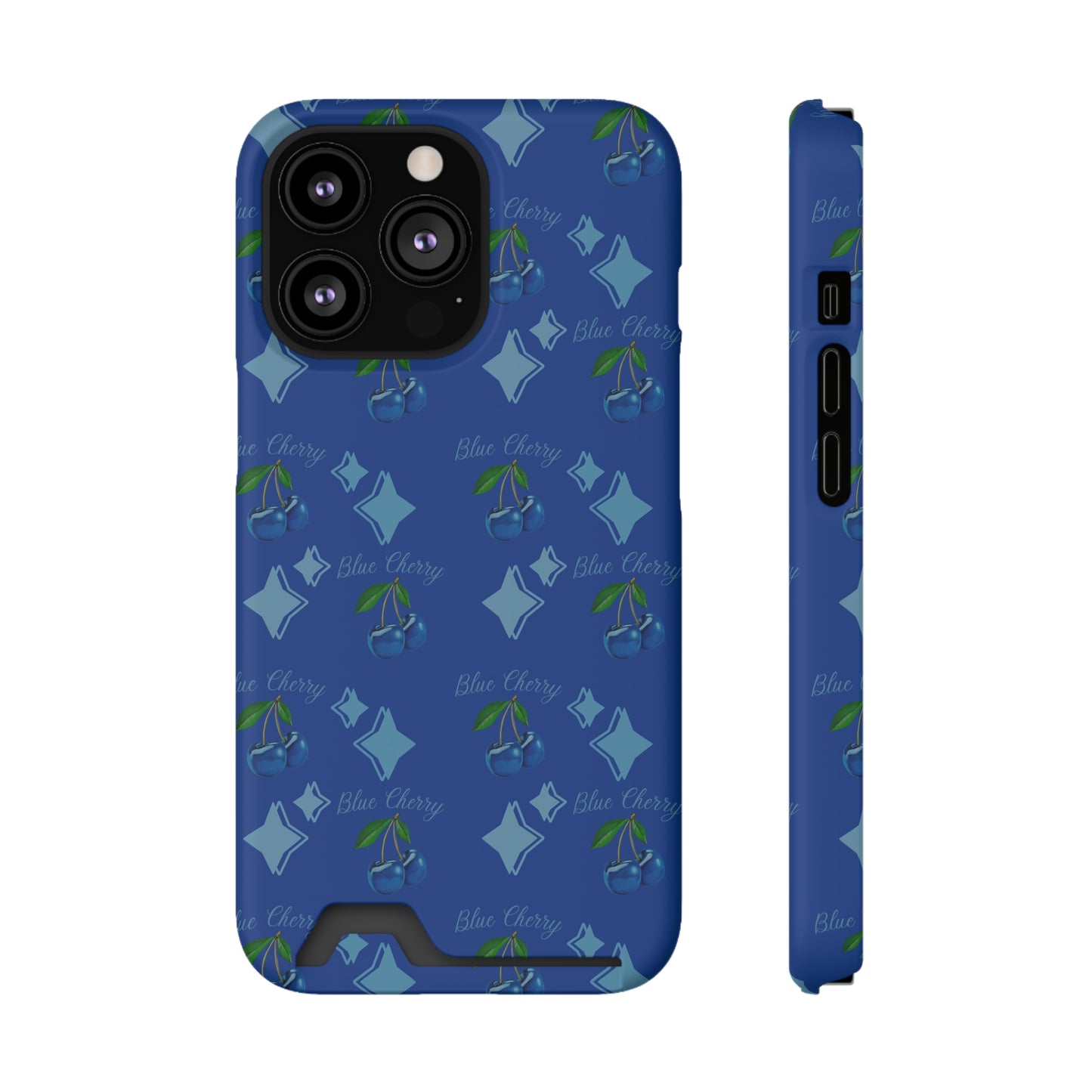 Blue Cherry© Limited Edition Slim Lightweight DuraFlex© Safe Impact Resistant Phone Case With Card Holder Compatible with iPhone 13, and Samsung Galaxy S21, S22 models