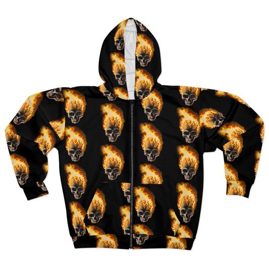 Skull Candy© Limited Edition Simple Soft And Comfort Deluxe Premium Unisex Zip Hoodie In Burning Skull  Up To 2XL