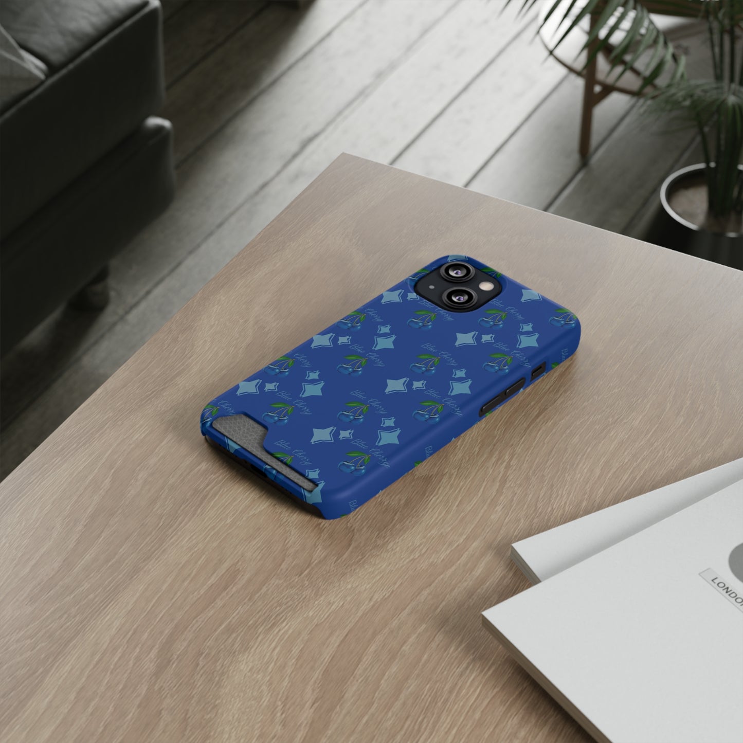 Blue Cherry© Limited Edition Slim Lightweight DuraFlex© Safe Impact Resistant Phone Case With Card Holder Compatible with iPhone 13, and Samsung Galaxy S21, S22 models