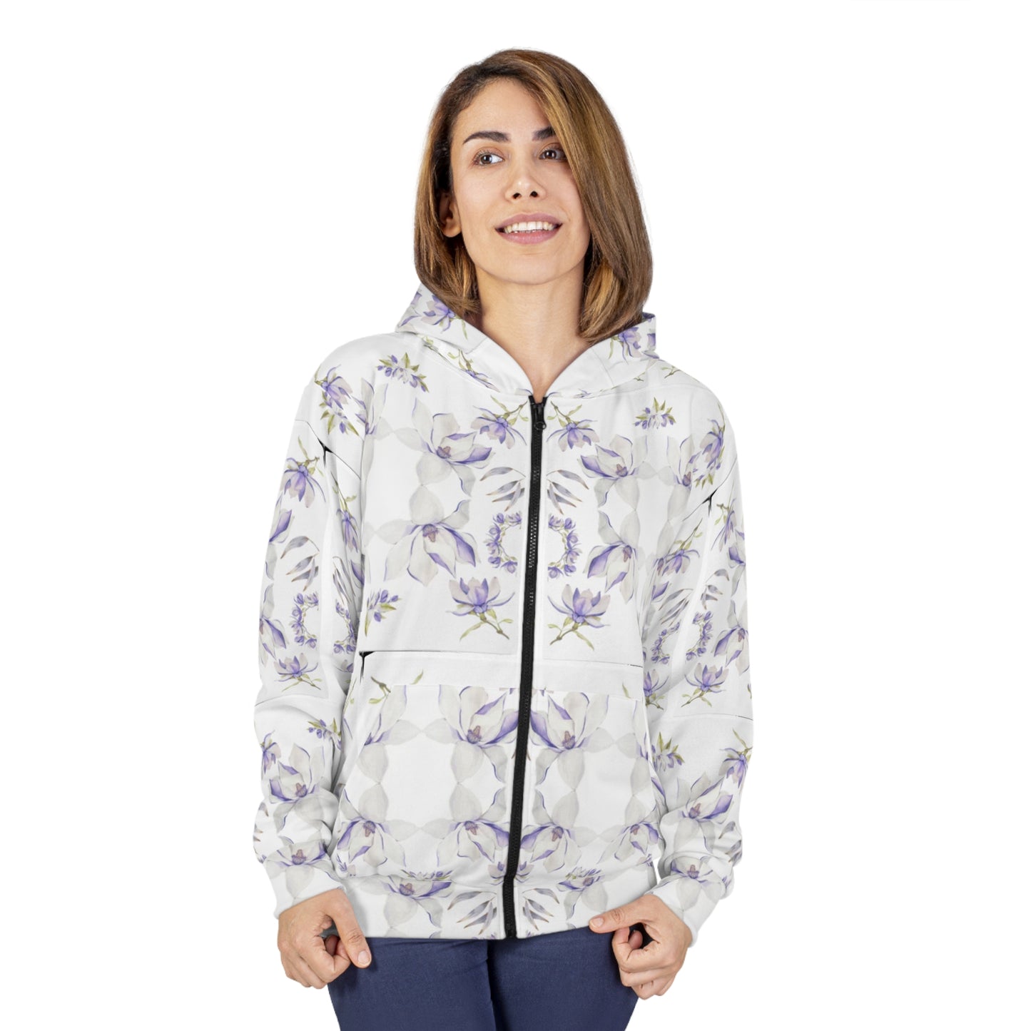 Princess Goddess© Limited Edition Simple Soft And Comfort Deluxe Premium Unisex Zip Hoodie In Blank Beauty Lavender White Flower Passion Up To 2XL