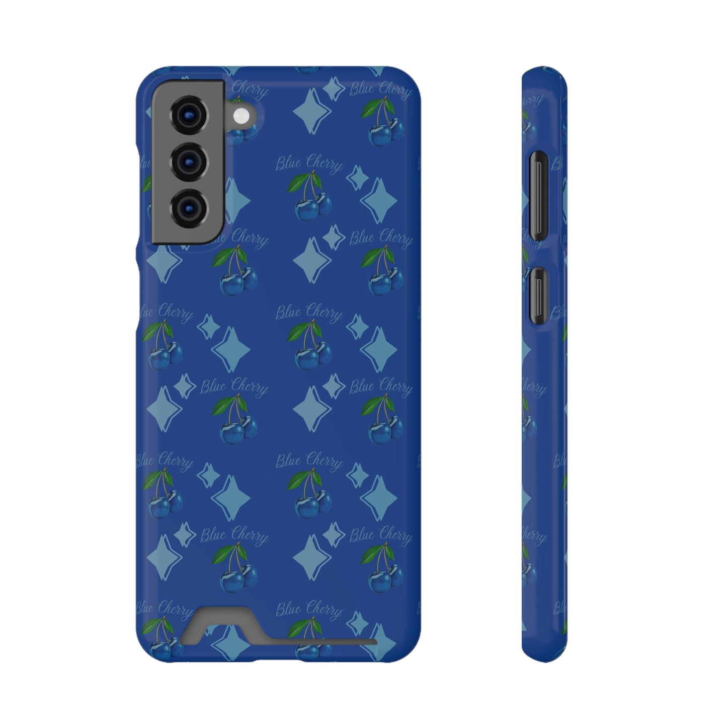 Blue Cherry© Limited Edition Slim Lightweight DuraFlex© Safe Impact Resistant Phone Case With Card Holder Compatible with iPhone 13, and Samsung Galaxy S21, S22 models