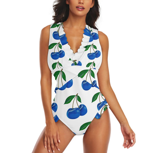 Blue Cherry© Super Sport Women's Ruffle Edge Cross-Front One Piece Swimsuit Bathing Suit