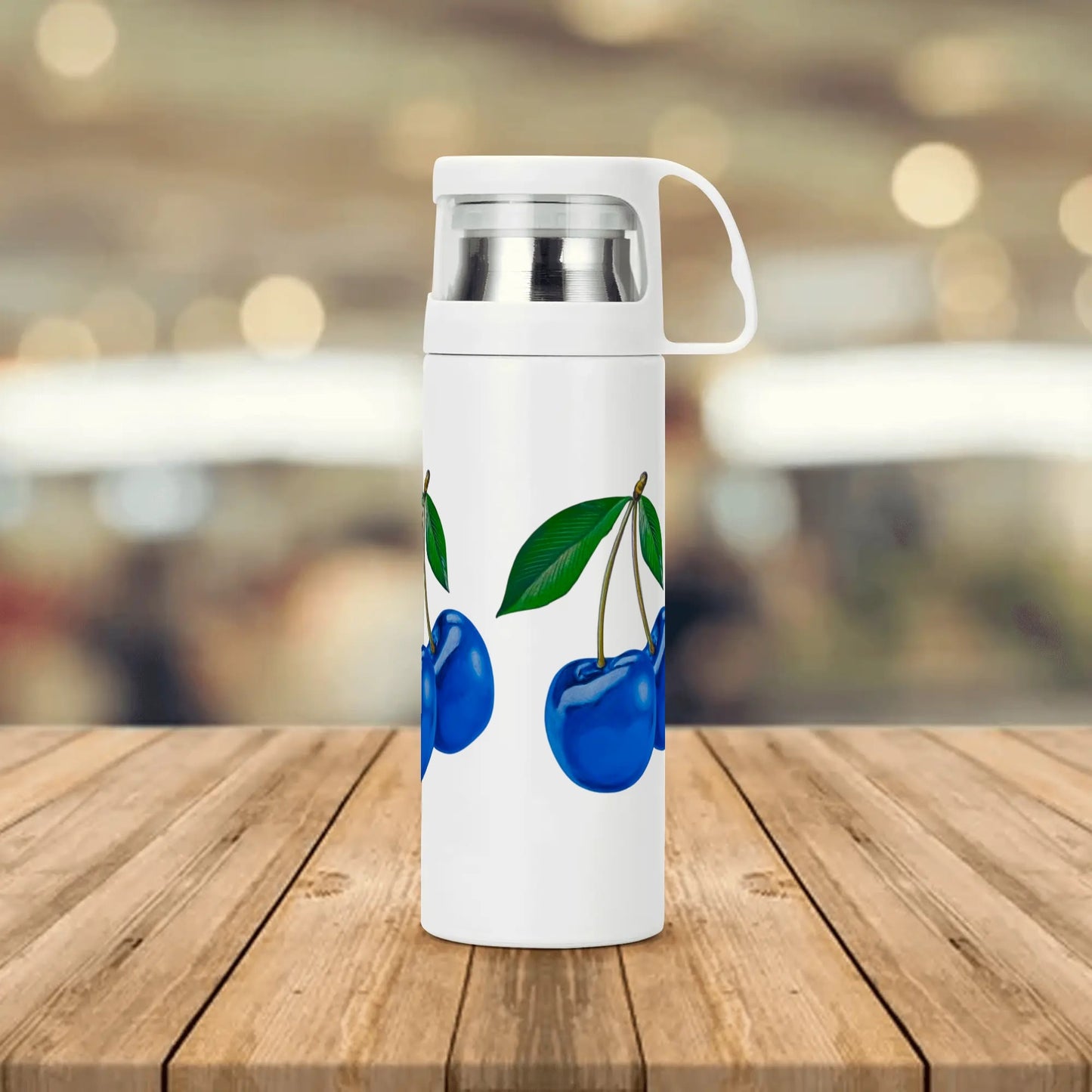 Blue Cherry© Sublimation Vacuum Bottle with Cup