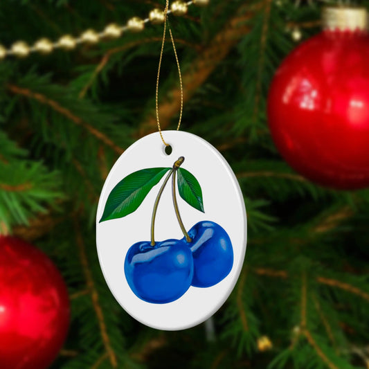 Blue Cherry© Custom Oval Ceramic Ornaments (1pc, 3pcs, 5pcs, 10pcs)