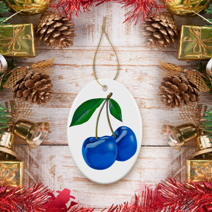 Blue Cherry© Custom Oval Ceramic Ornaments (1pc, 3pcs, 5pcs, 10pcs)