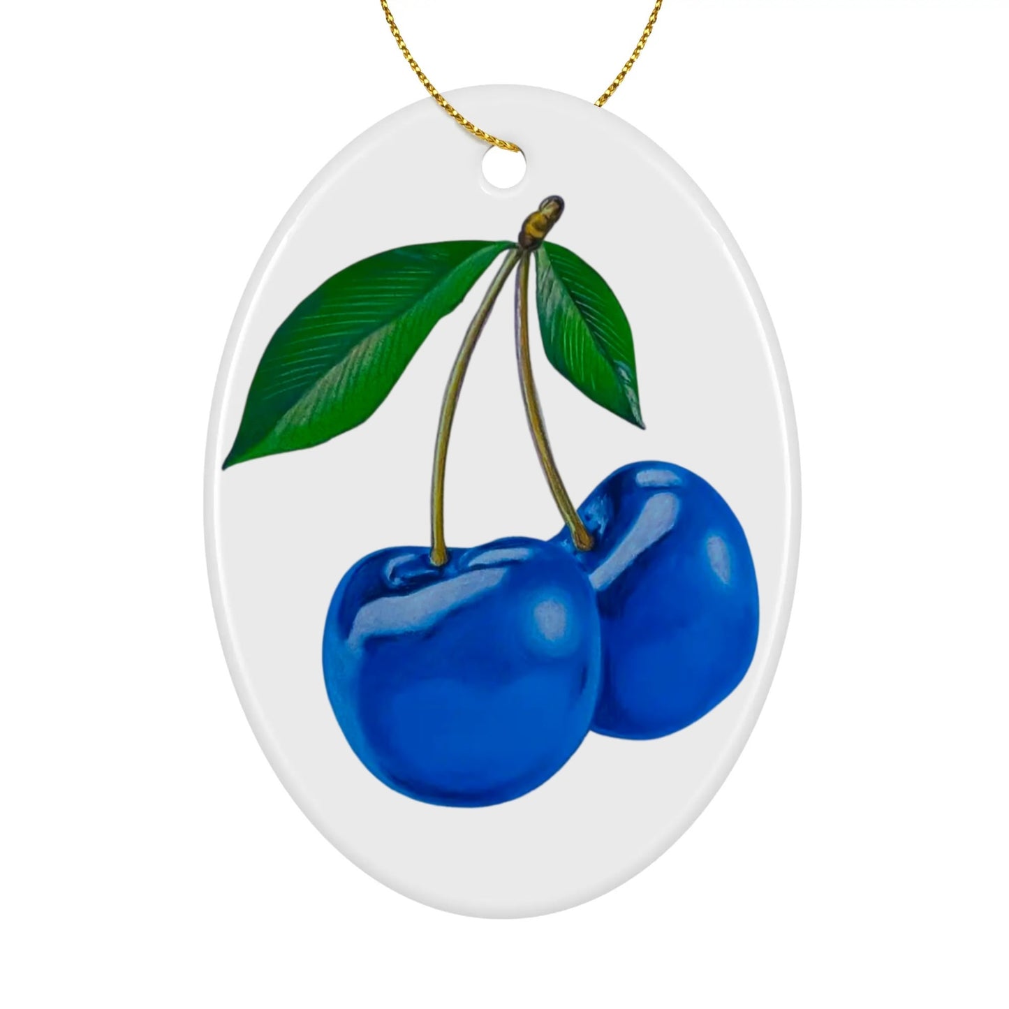 Blue Cherry© Custom Oval Ceramic Ornaments (1pc, 3pcs, 5pcs, 10pcs)