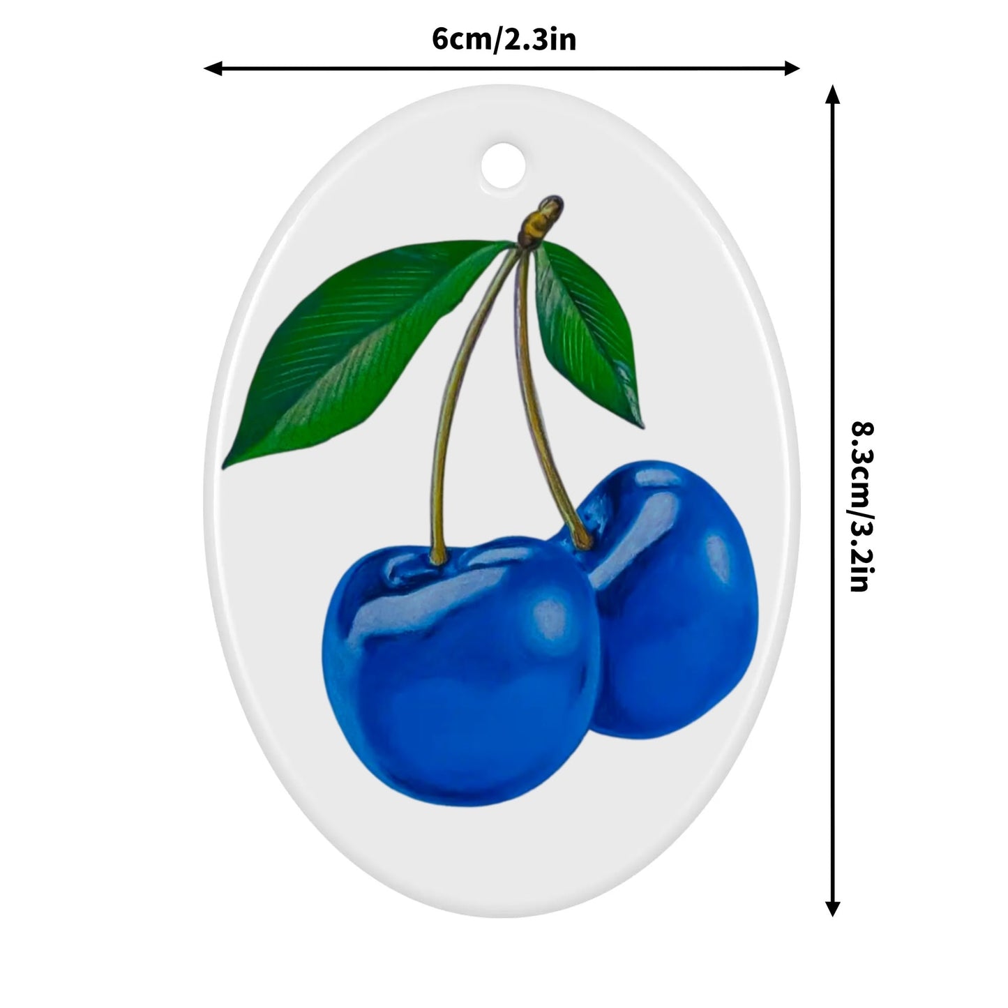 Blue Cherry© Custom Oval Ceramic Ornaments (1pc, 3pcs, 5pcs, 10pcs)