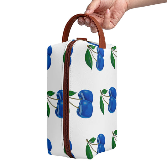 Blue Cherry© Travel PU Leather Toilettrie Bag Makeup Cosmetics Organizer