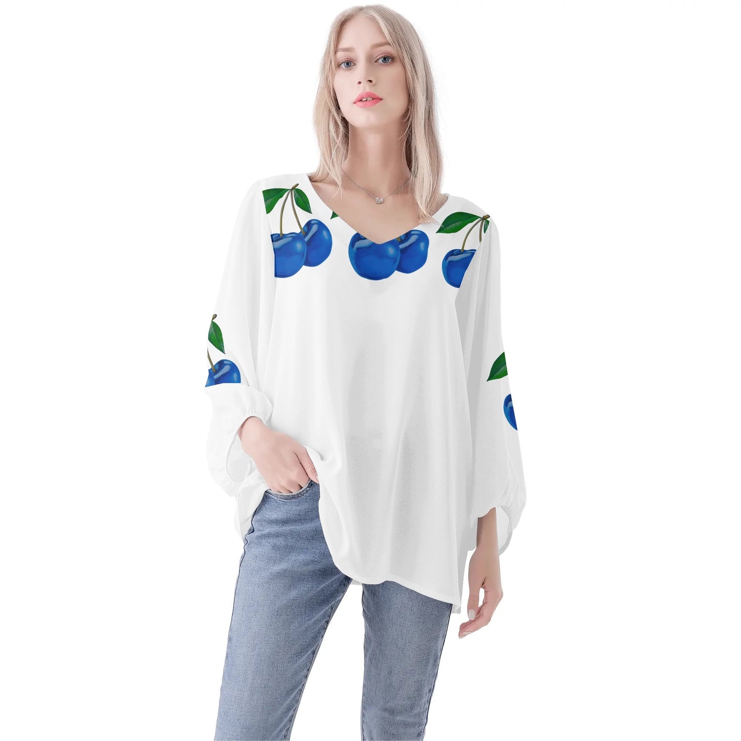 Blue Cherry© Women's Puffy Long-sleeve Chiffon Blouse