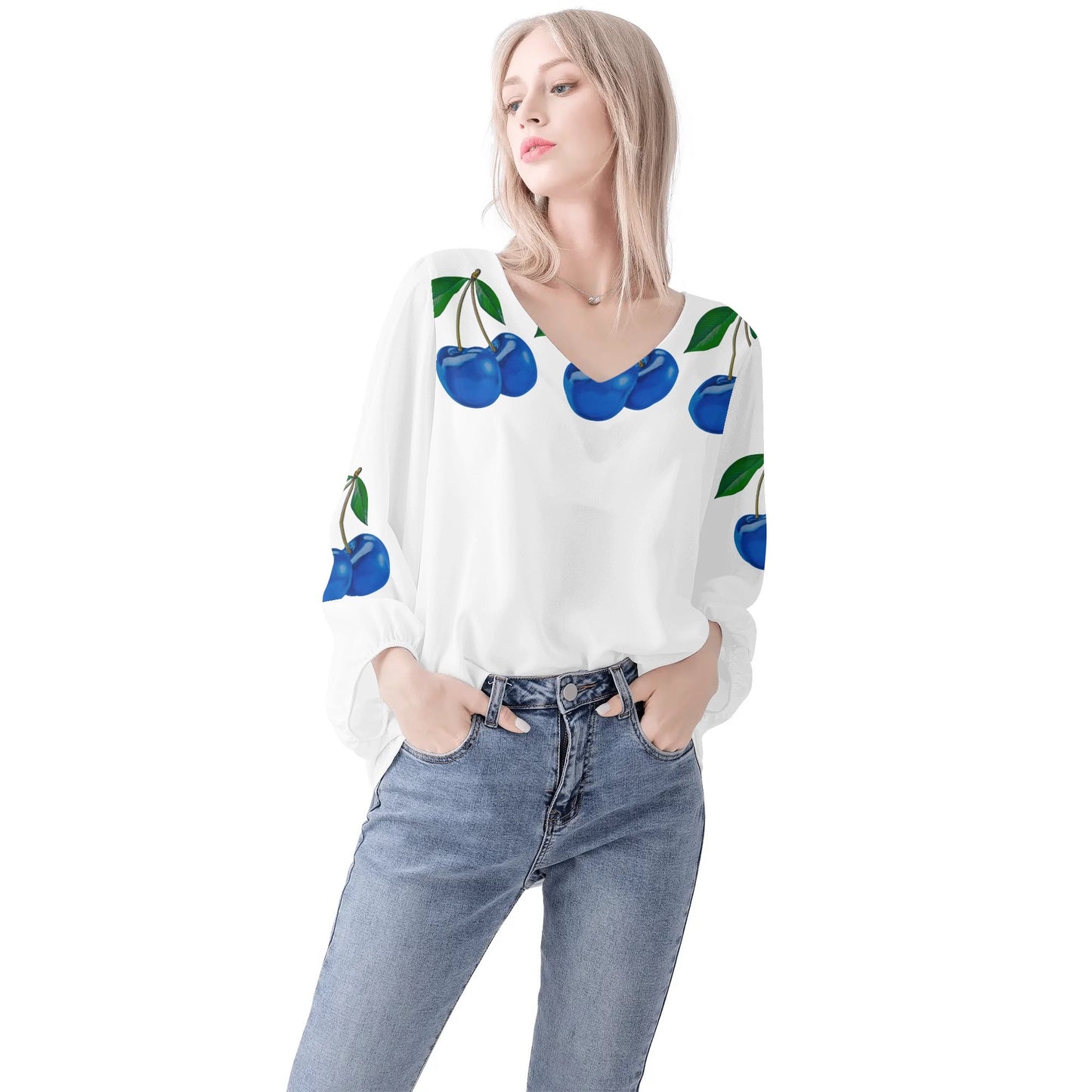 Blue Cherry© Women's Puffy Long-sleeve Chiffon Blouse