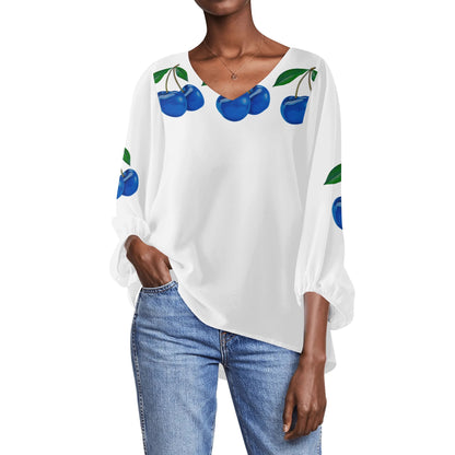 Blue Cherry© Women's Puffy Long-sleeve Chiffon Blouse