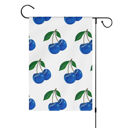 Blue Cherry© Satin Garden Flag Banner 12X18 In