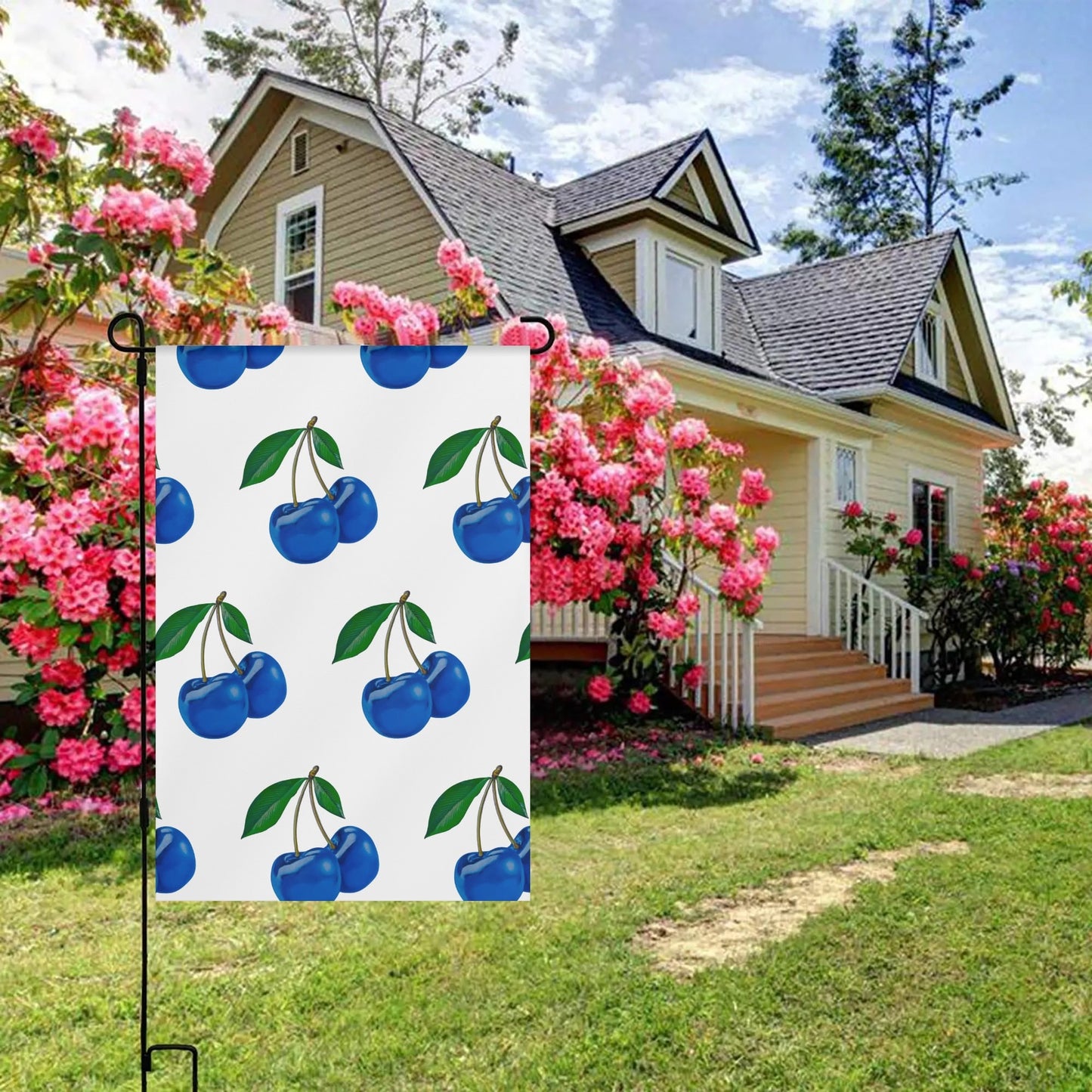 Blue Cherry© Satin Garden Flag Banner 12X18 In