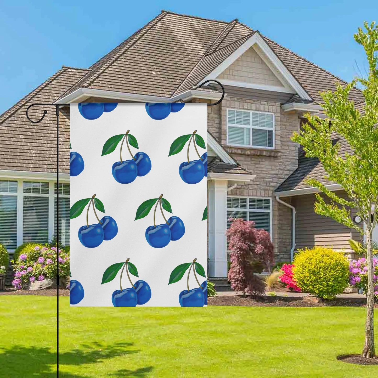 Blue Cherry© Satin Garden Flag Banner 12X18 In