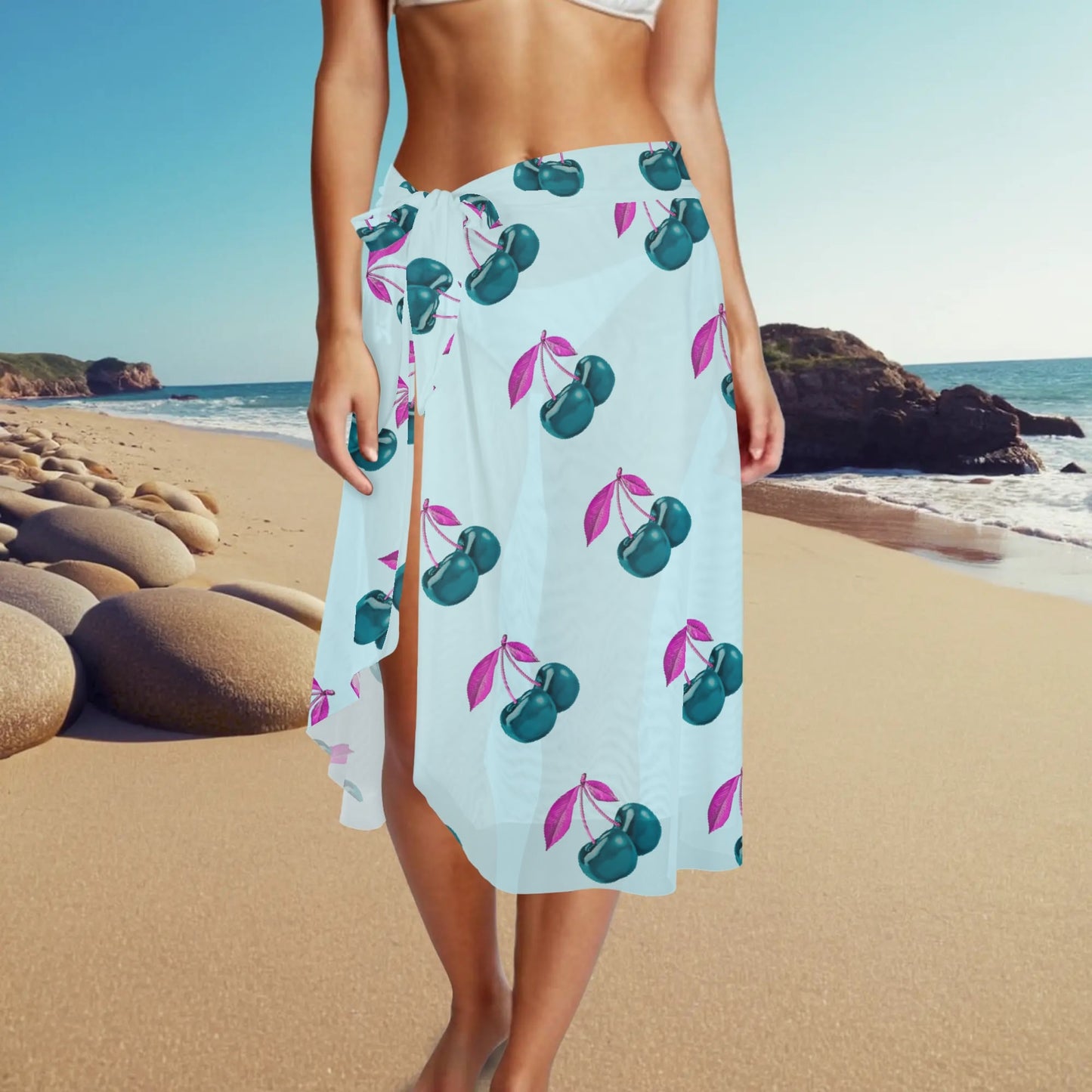 Blue Cherry© Limited Edition Pop Womens Swimsuit Cover Up Ruffle Tie Side Beach Sarong Wrap Maxi Skirt