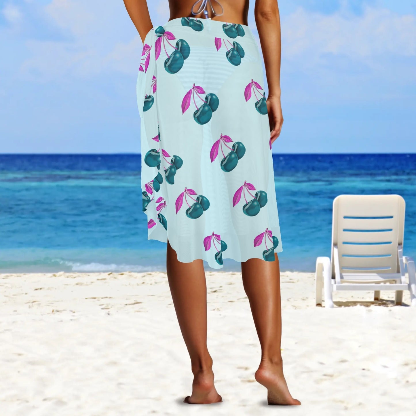 Blue Cherry© Limited Edition Pop Womens Swimsuit Cover Up Ruffle Tie Side Beach Sarong Wrap Maxi Skirt