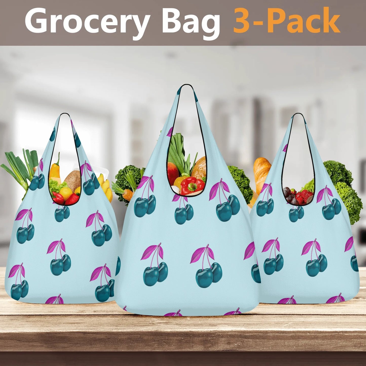 Blue Cherry© Limited Edition Pop Earth Concious 3 Pack of Grocery Bags