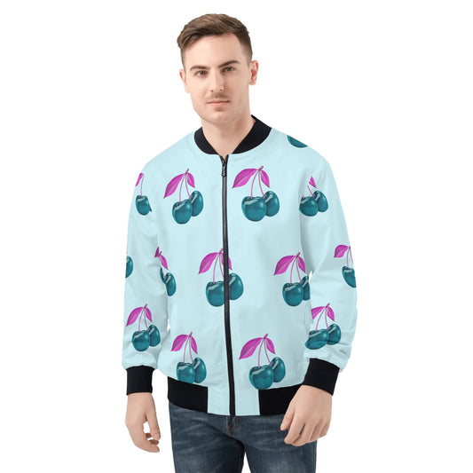 Blue Cherry© Limited Edition Pop Mens All Over Print Zip Bomber Jacket