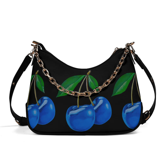 Blue Cherry© Dark Super Soft Italian PU Cross-body Bag With Chain Decoration