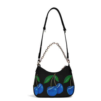 Blue Cherry© Dark Super Soft Italian PU Cross-body Bag With Chain Decoration