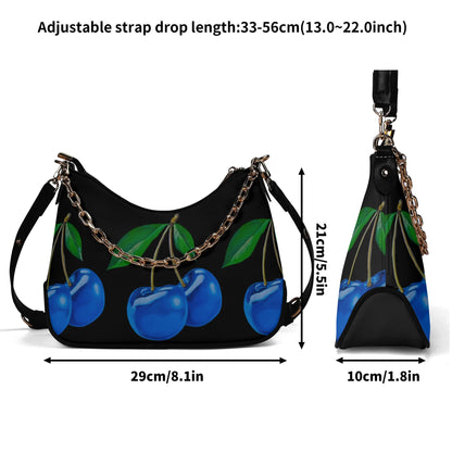 Blue Cherry© Dark Super Soft Italian PU Cross-body Bag With Chain Decoration