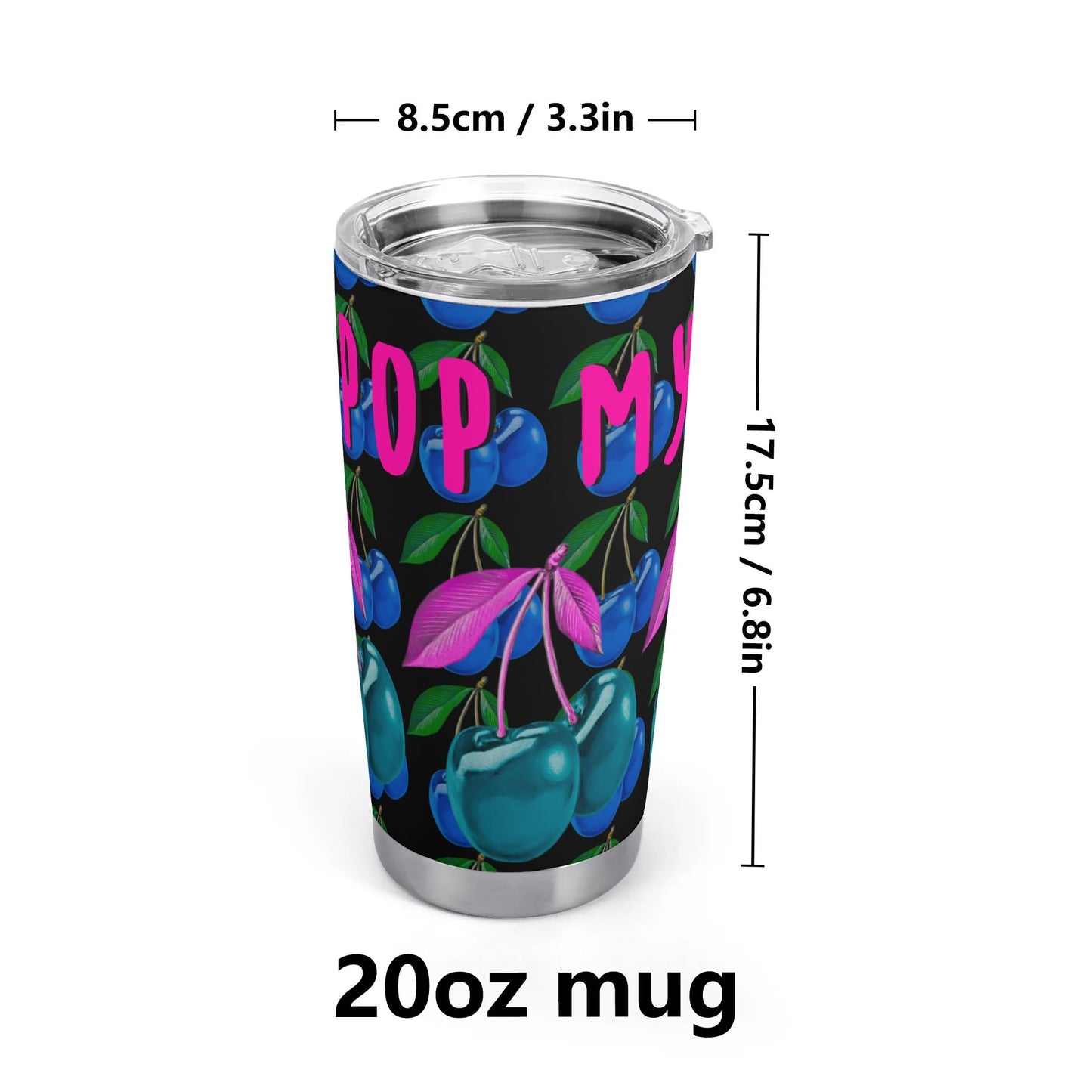 Blue Cherry© Pop My Cherry BLACK All Over Printing Car Tumbler 20oz