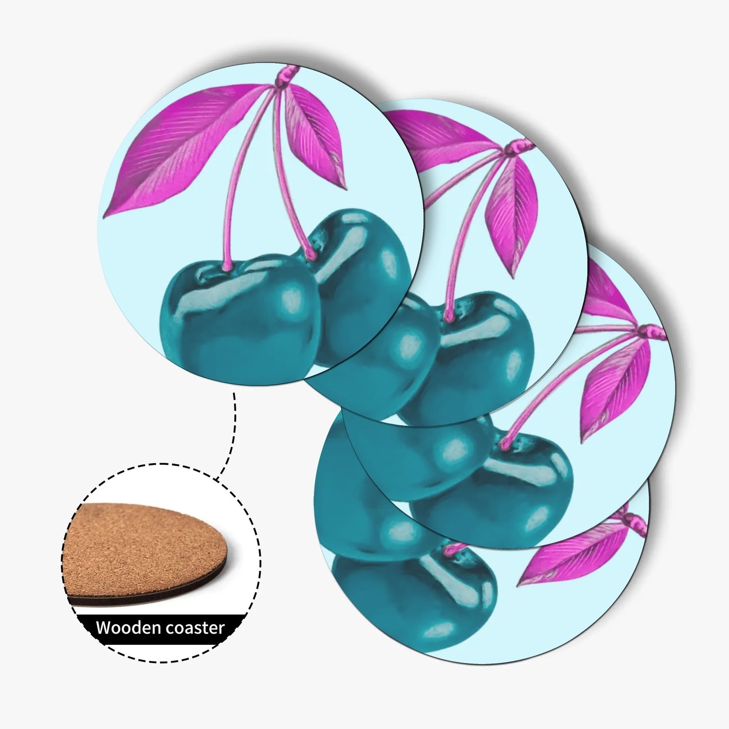 Blue Cherry© Limited Edition Easy No Mess Hard Wearing Wood Coaster