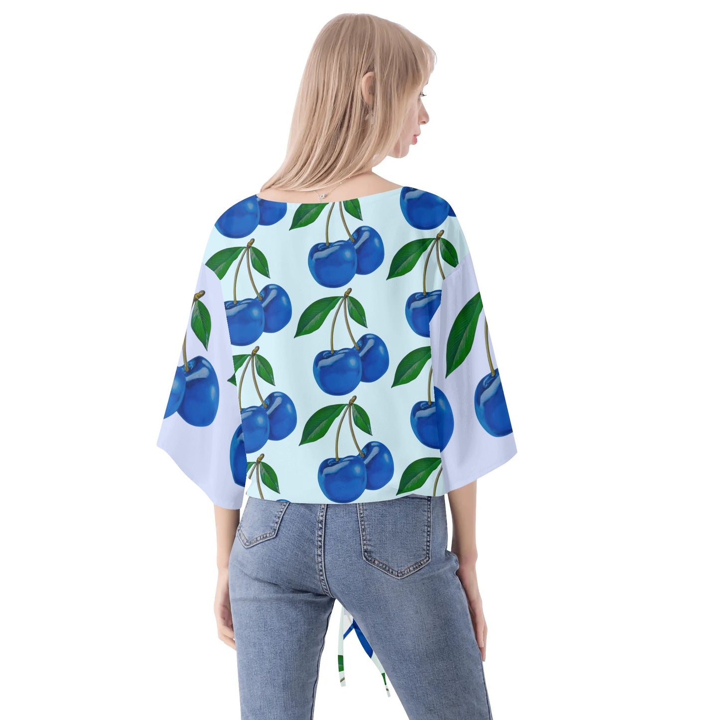 Blue Cherry© Limited Edition Pop Chic Women‘s’ V-neck Tie Front Knot Chiffon Blouse