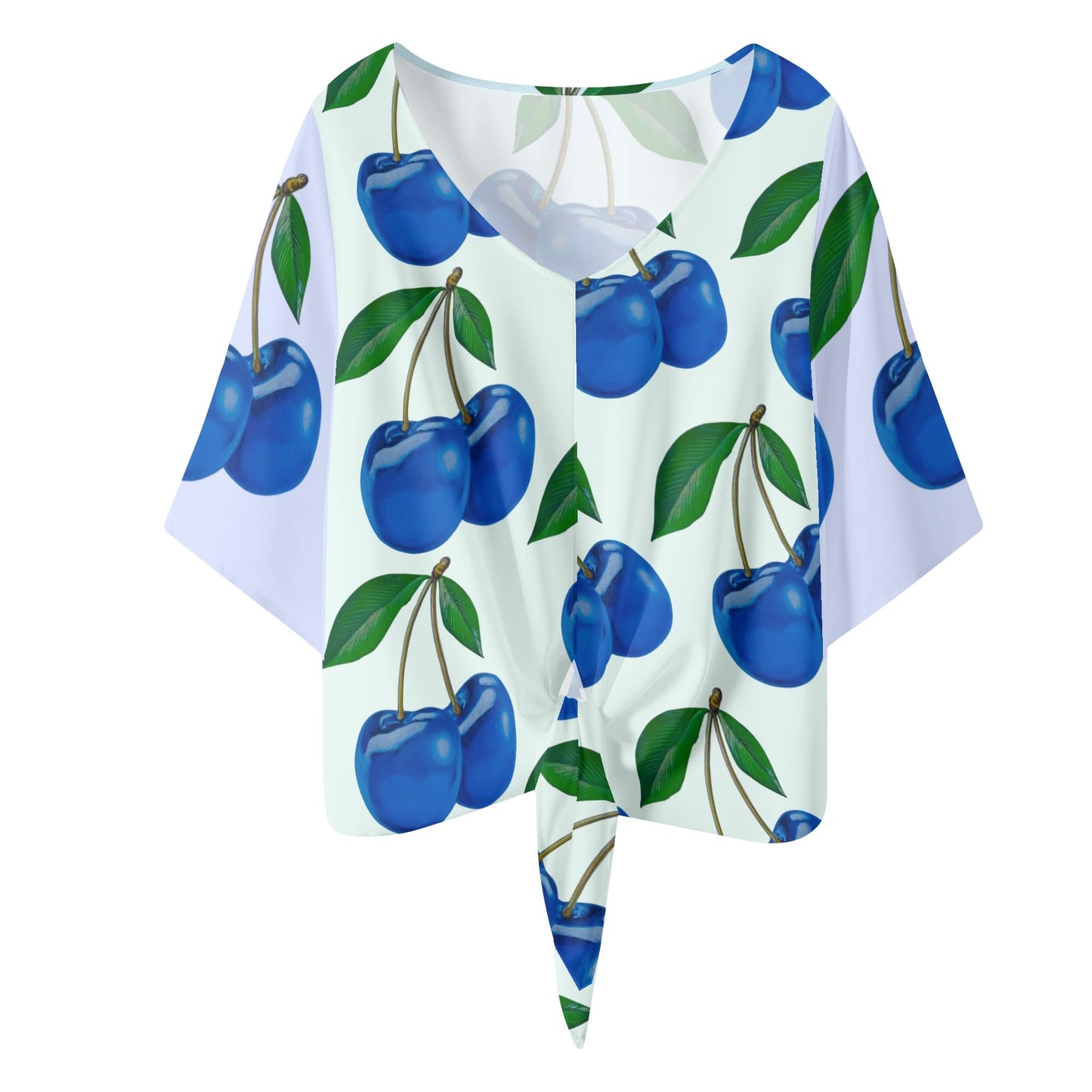 Blue Cherry© Limited Edition Pop Chic Women‘s’ V-neck Tie Front Knot Chiffon Blouse