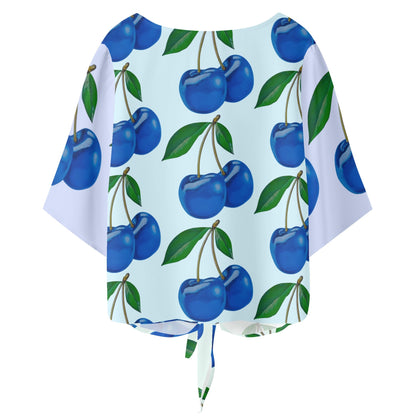 Blue Cherry© Limited Edition Pop Chic Women‘s’ V-neck Tie Front Knot Chiffon Blouse