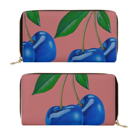 Blue Cherry© Italian Fine  PU Leather Zipper Wallet