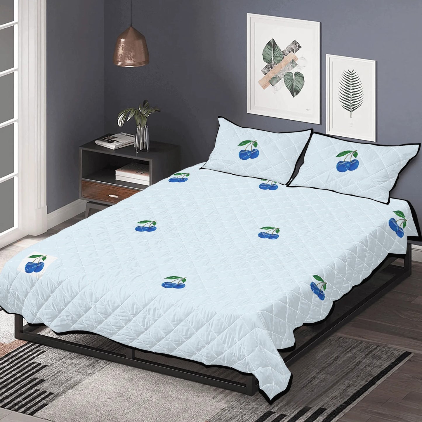 Blue Cherry© Soft Comfort Simple Quilt Bedding Set