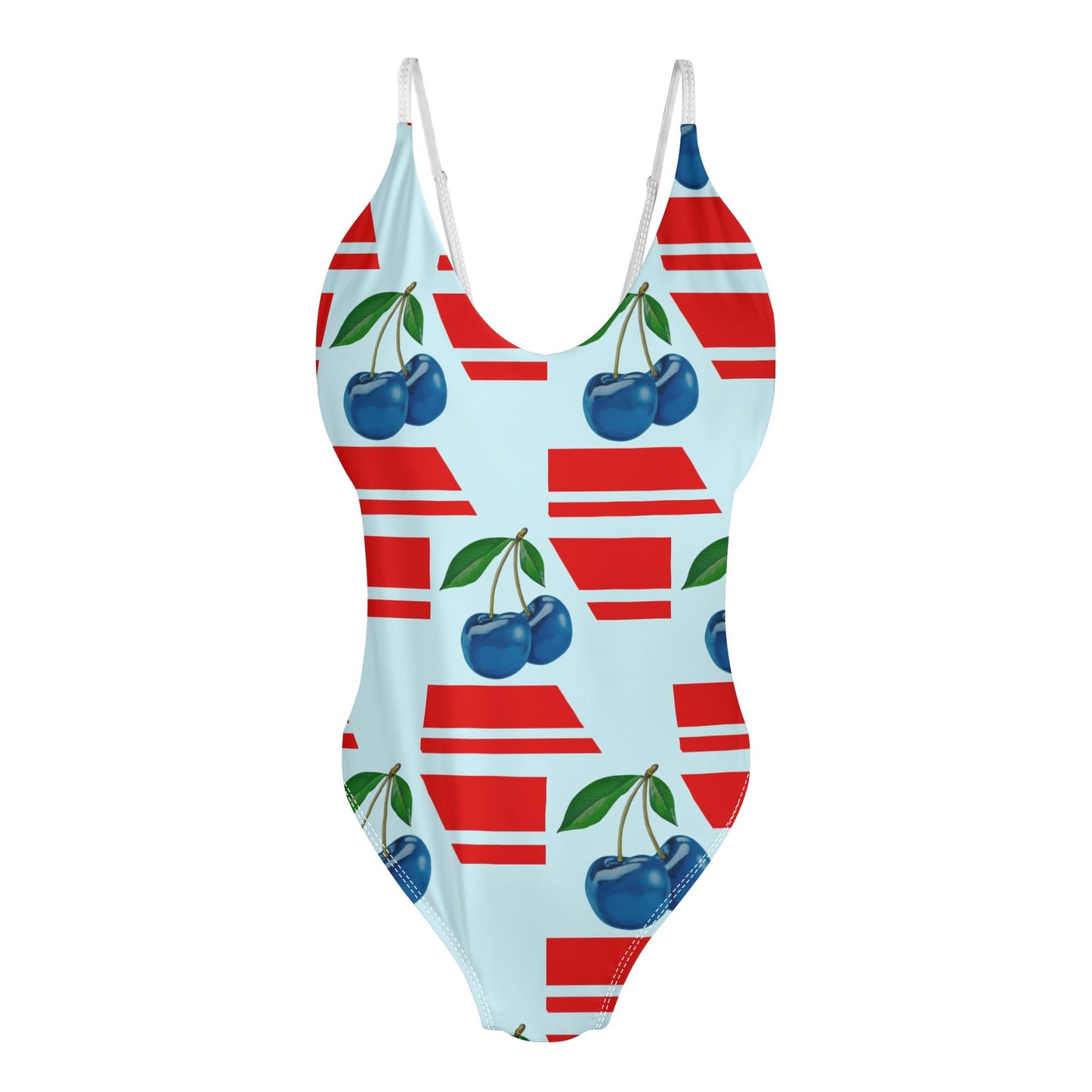 Blue Cherry© International Women’s Comfort Fit One Piece V-neck Low Back Swimsuit Bathing Suit Bikini and Plus Size