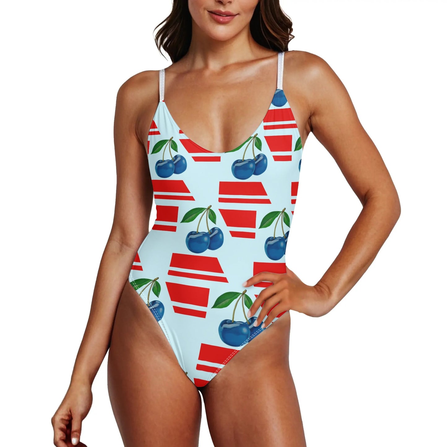 Blue Cherry© International Women’s Comfort Fit One Piece V-neck Low Back Swimsuit Bathing Suit Bikini and Plus Size