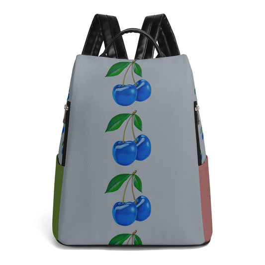 Blue Cherry© International City Park New Travel  European Soft PU Daypack Anti-theft Backpack