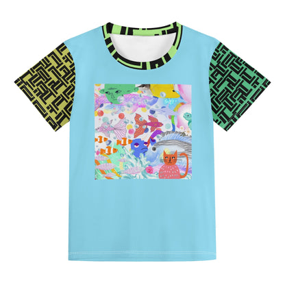 Luxturnal Multi Block Ocean Dream© Kids Loose Fit Short Sleeve T-Shirt Pull on Tees