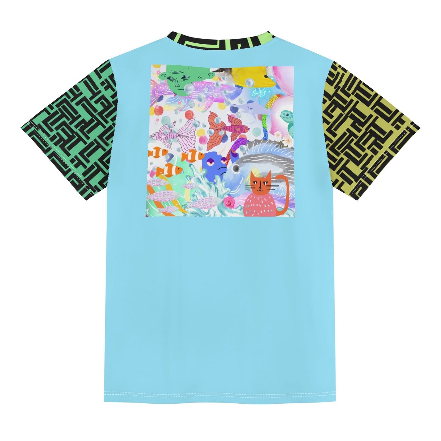 Luxturnal Multi Block Ocean Dream© Kids Loose Fit Short Sleeve T-Shirt Pull on Tees