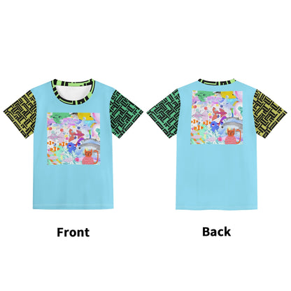 Luxturnal Multi Block Ocean Dream© Kids Loose Fit Short Sleeve T-Shirt Pull on Tees