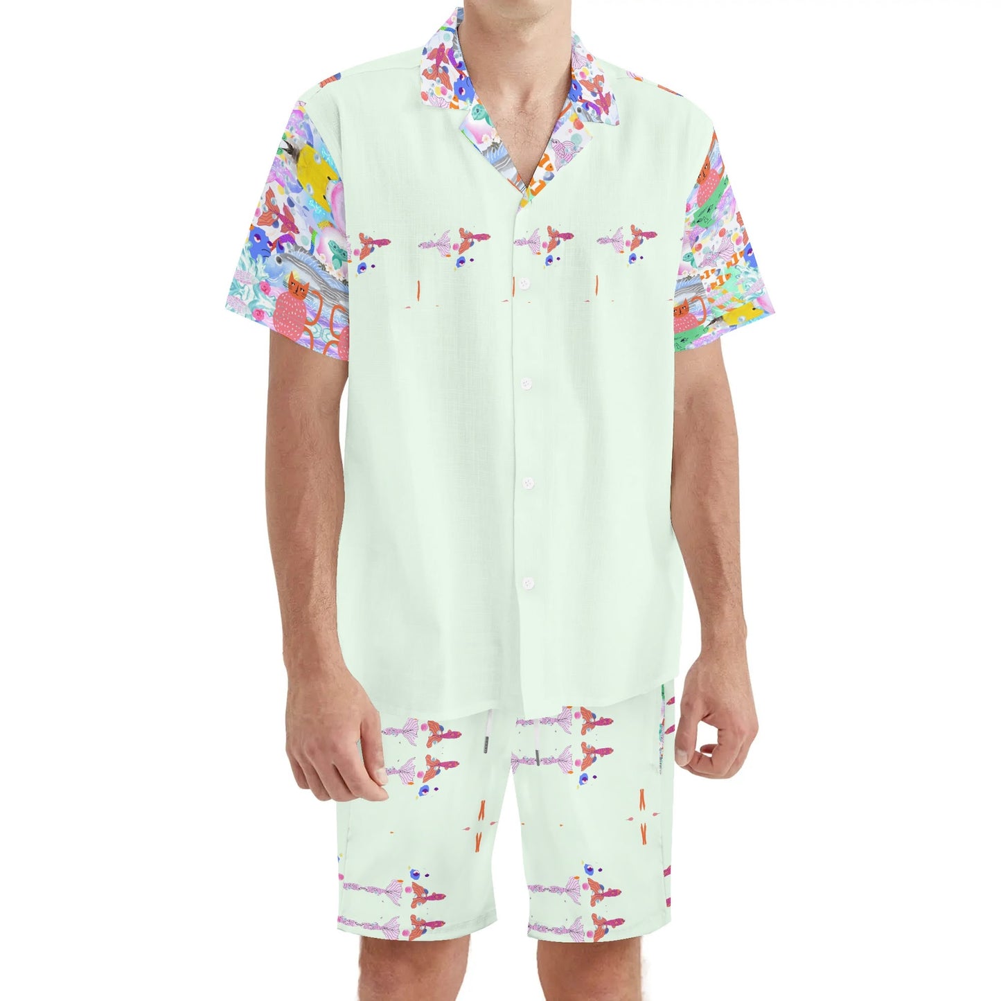 Luxturnal Ocean Dream© Mens Regular Fit Hawaiian Short Sleeve Shirt and Shorts Set