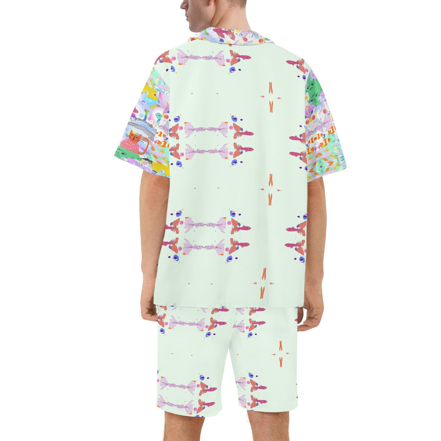 Luxturnal Ocean Dream© Mens Regular Fit Hawaiian Short Sleeve Shirt and Shorts Set